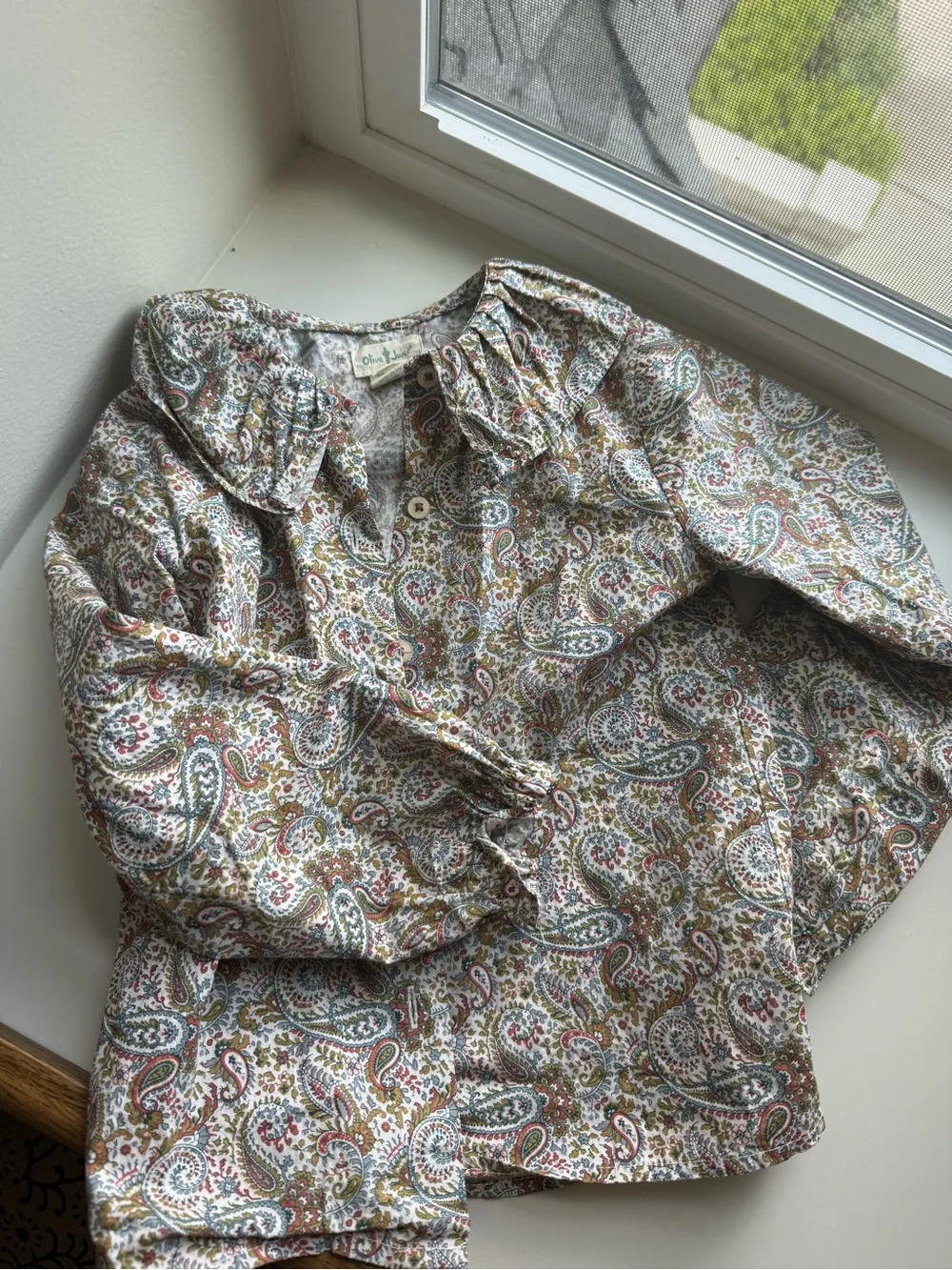 Girls Paisley Blouse with collar - Multi-Color. Olive Juice Brand.